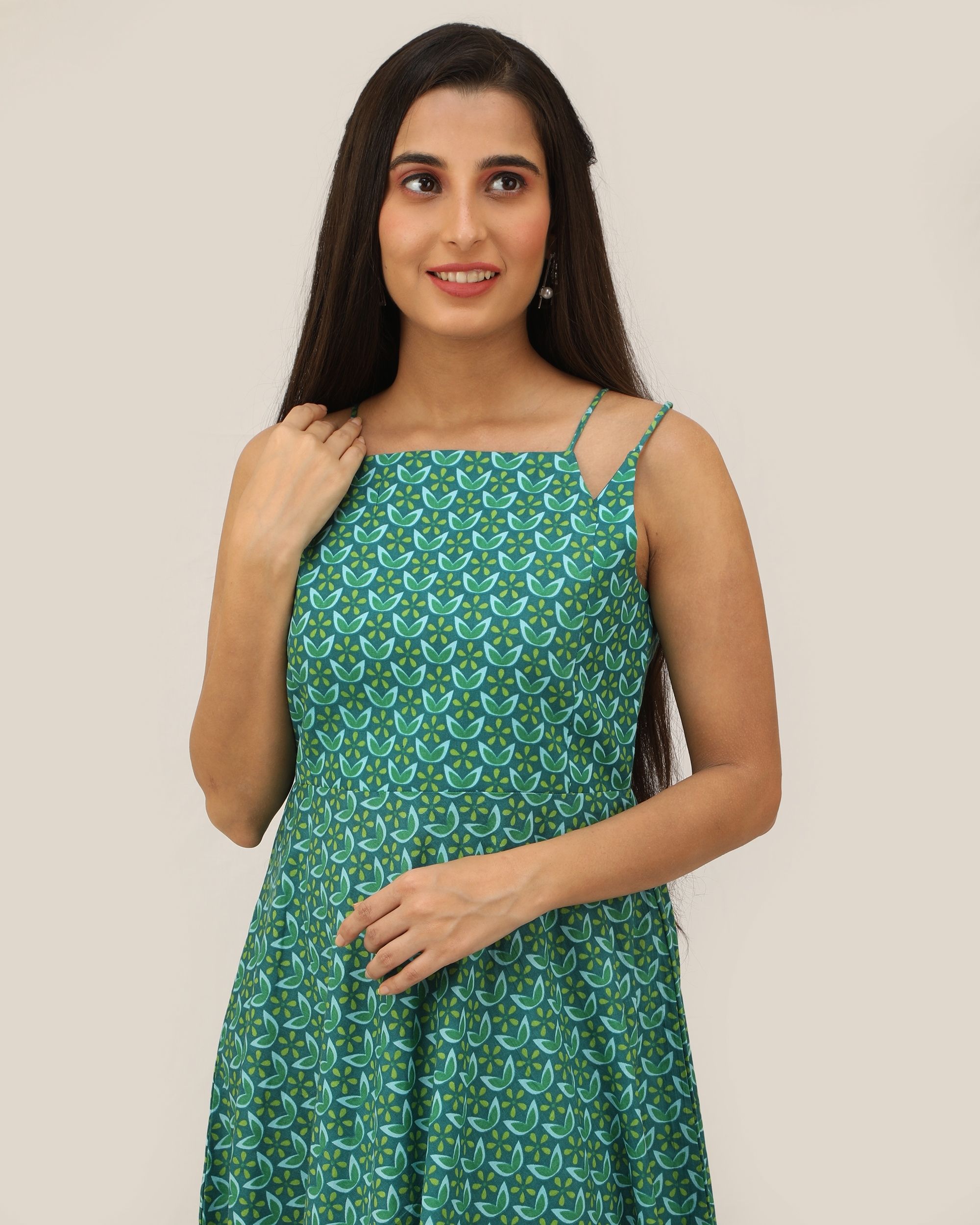 Green floral printed cotton dress by My Mini Trunk | The Secret Label