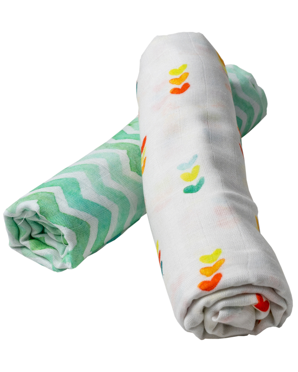 White and sea green muslin multipurpose baby swaddle - set of two 1
