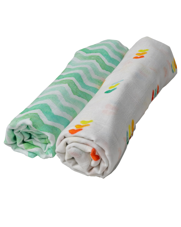 White and sea green muslin multipurpose baby swaddle - set of two 2