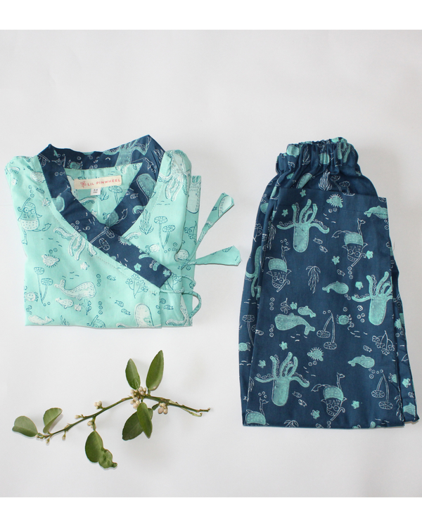 Blue sea animals print pyjama set - set of two 1