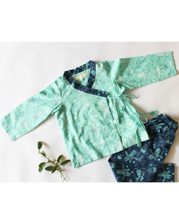 Blue sea animals print pyjama set - set of two 2