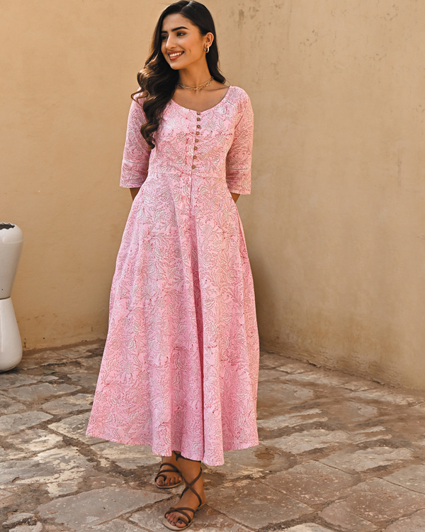 Pink blossom fit and flare maxi dress 1
