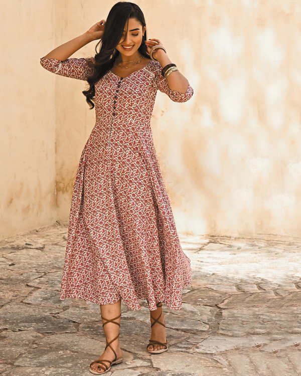 Mauve fit and flare maxi dress 3