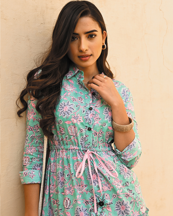 Green floral printed tiered dress 2