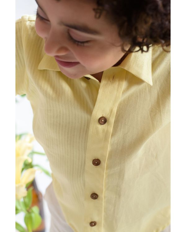 Yellow half and half striped cotton shirt 2