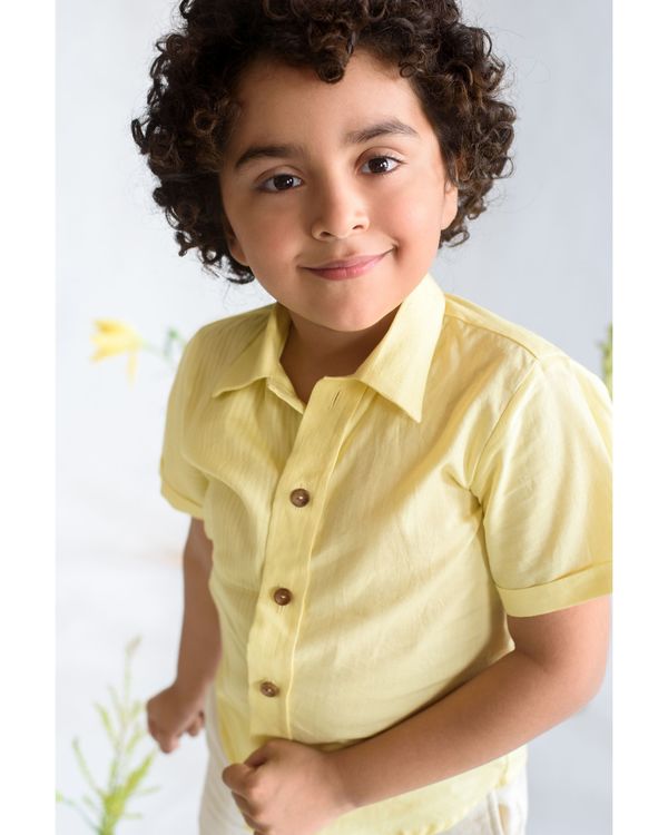 Yellow half and half striped cotton shirt 3