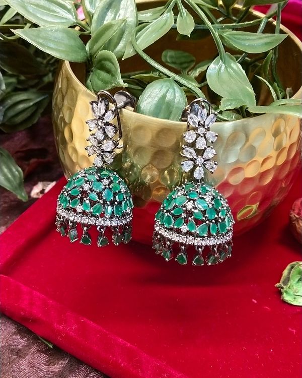 Green and white floral oxidized jhumkas 1