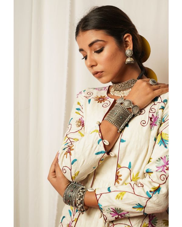 Ivory and multicolored embroidered jacket 1