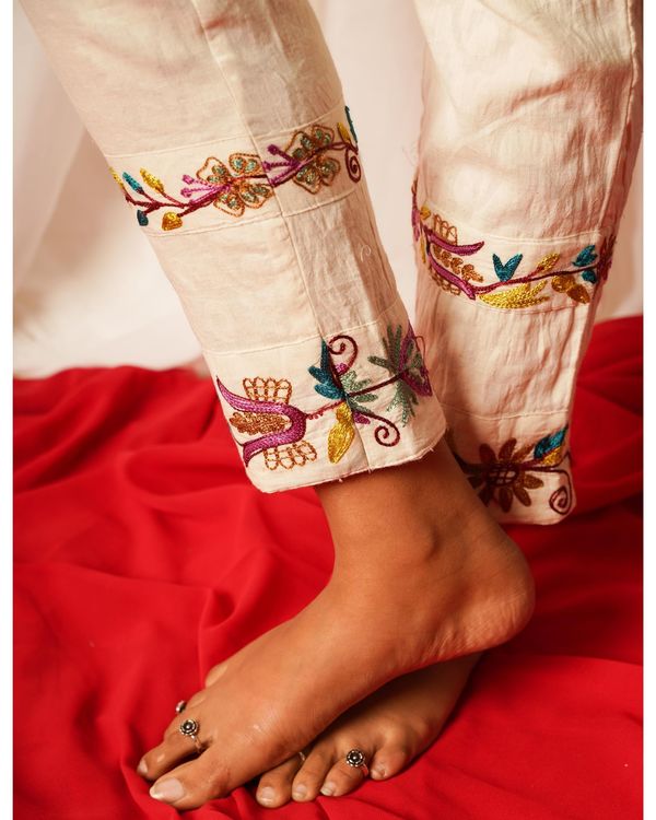 Ivory and multicolor embroidered kurta with pant - set of two 1