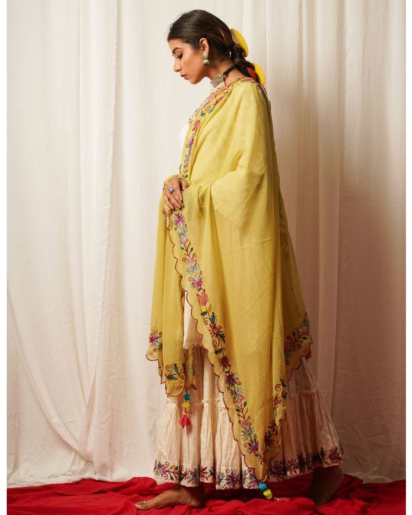 Mehendi green georgette dupatta with embroidered border 1