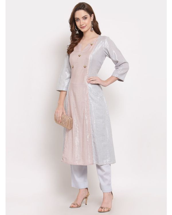 Light blue and pink striped embroidered kurta with pant - set of two 2