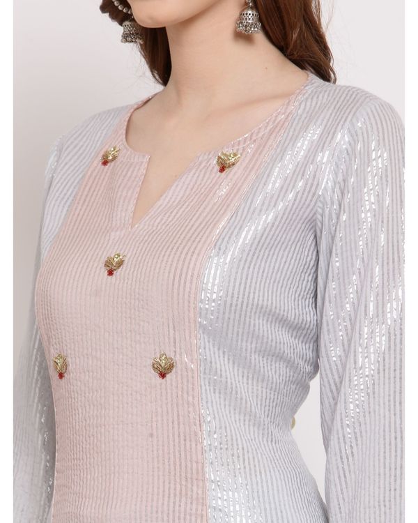 Light blue and pink striped embroidered kurta 3
