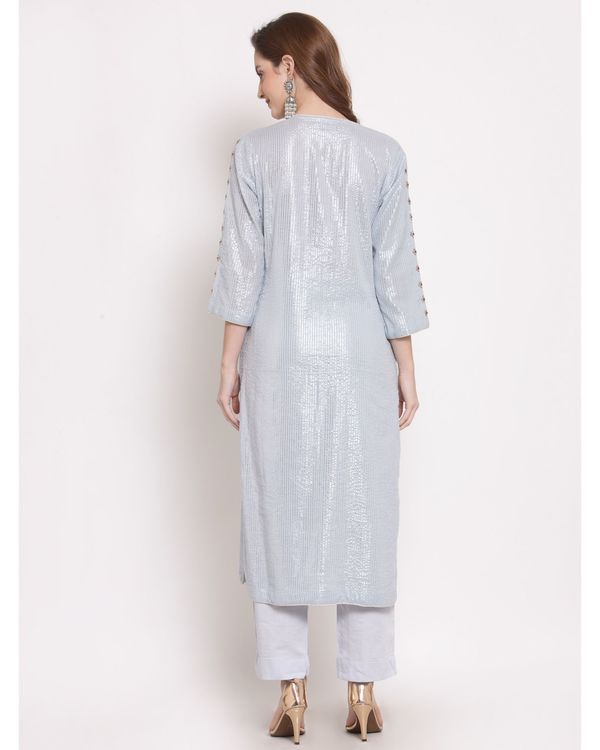 Light blue striped embroidered kurta with pant - set of two 1