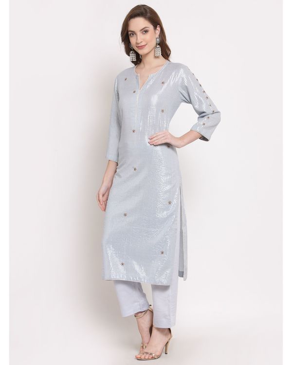 Light blue striped embroidered kurta with pant - set of two 2