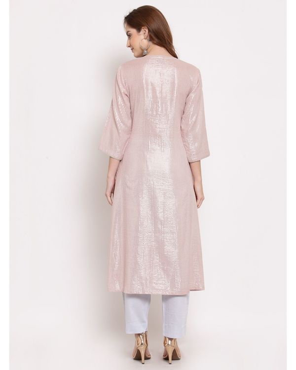 Pink and blue striped embroidered gathered kurta with pant - set of two 1