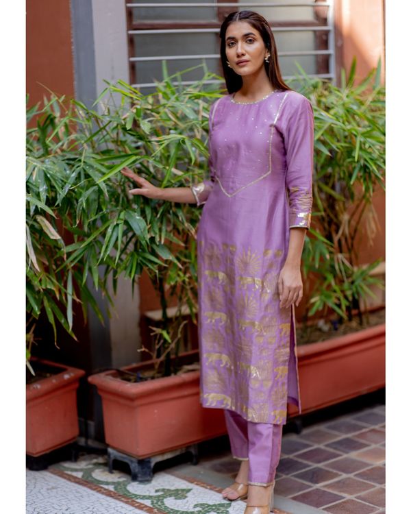 Lilac tropical printed kurta with pant - set of two 2