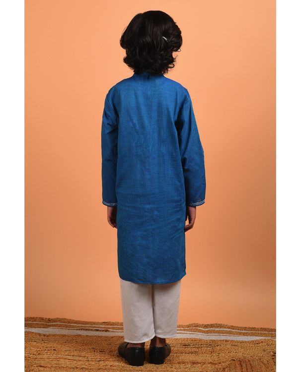 Sea blue embroidered kurta with pyjama - set of two 1