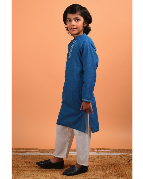 Sea blue embroidered kurta with pyjama - set of two 2
