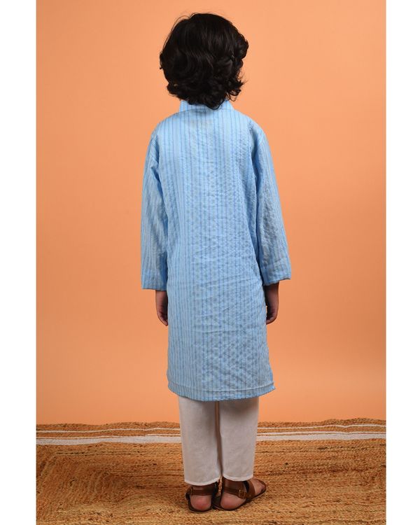 Sky blue kantha embroidered kurta with pyjama - set of two 1
