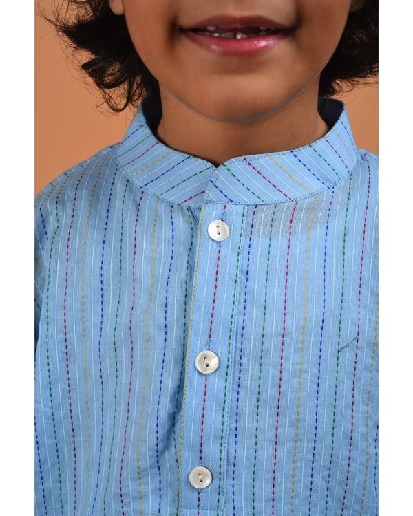 Sky blue kantha embroidered kurta with pyjama - set of two 3