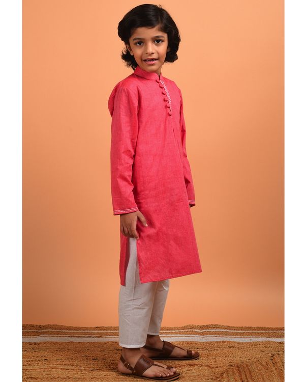 Rose pink embroidered kurta with pyjama - set of two 2