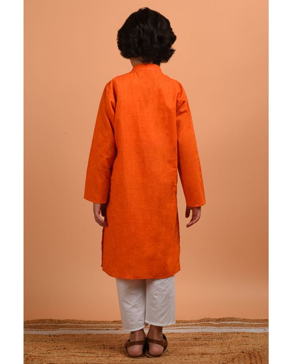 Haathi patchwork orange cotton kurta with pyjama - set of two 1