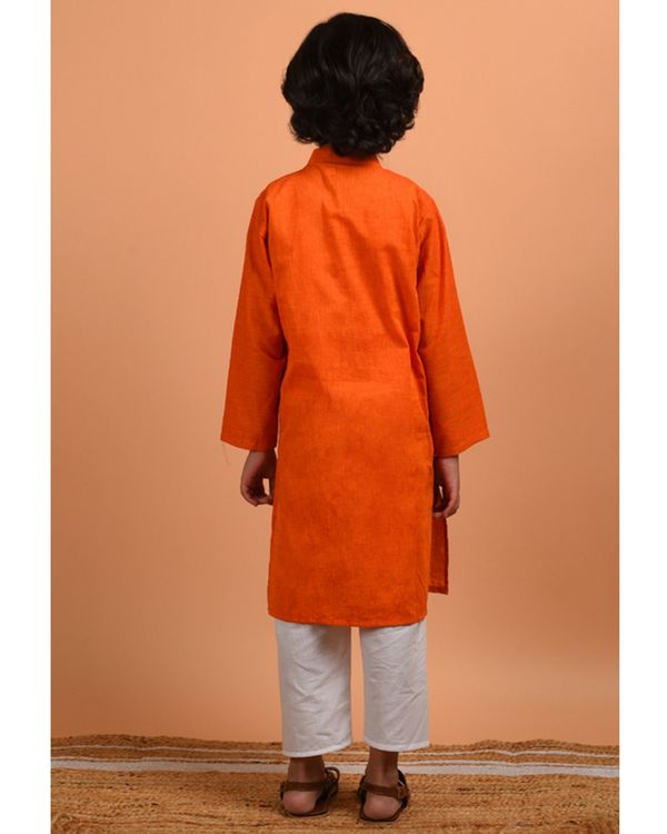 Orange angrakha cotton kurta with pyjama - set of two 1