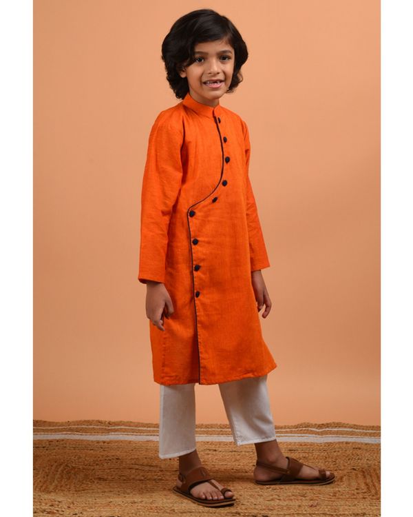 Orange angrakha cotton kurta with pyjama - set of two 2