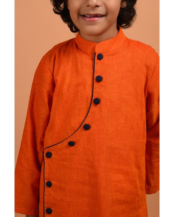 Orange angrakha cotton kurta with pyjama - set of two 3