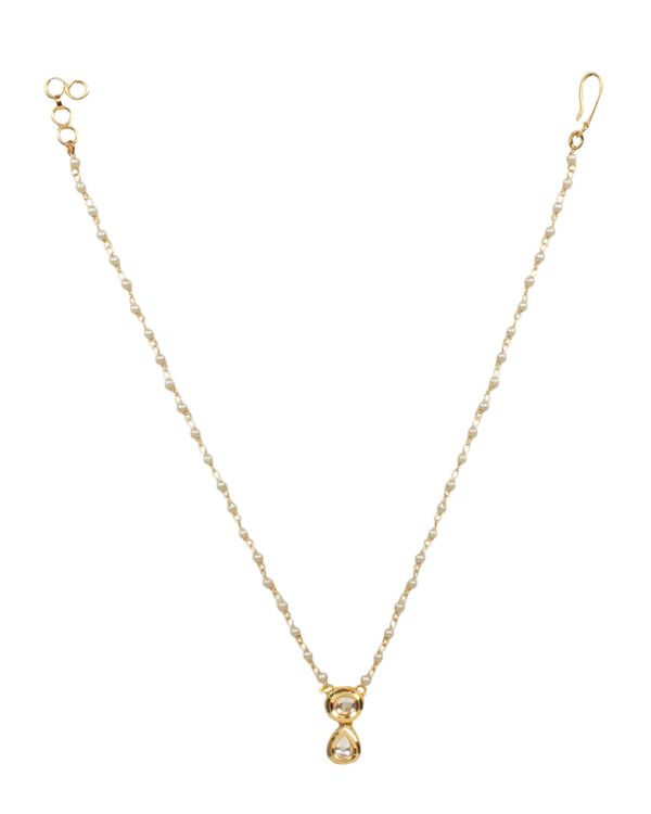 Pearl beaded kundan embellished pendant necklace with pearl beaded chain - set of two 1