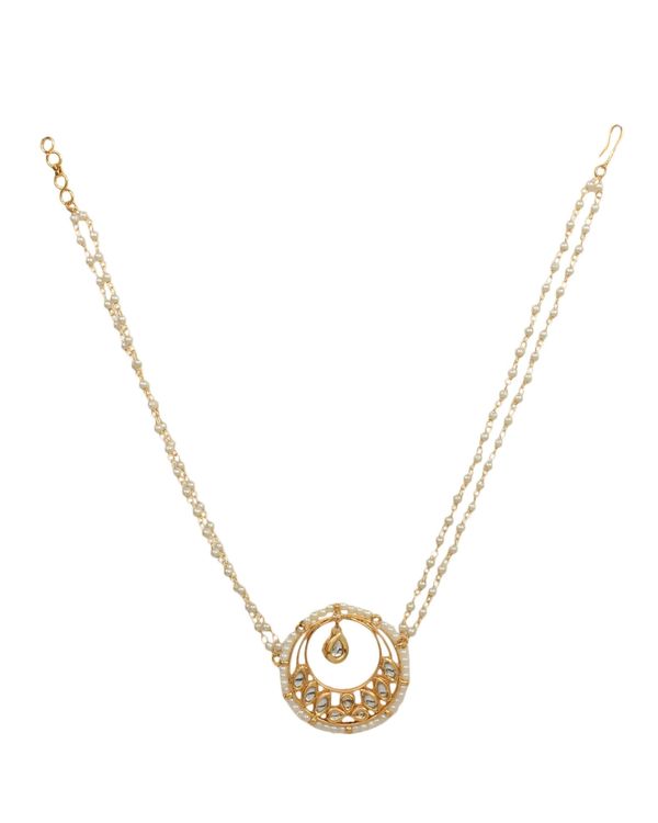 Pearl beaded kundan embellished pendant necklace with pearl beaded chain - set of two 2