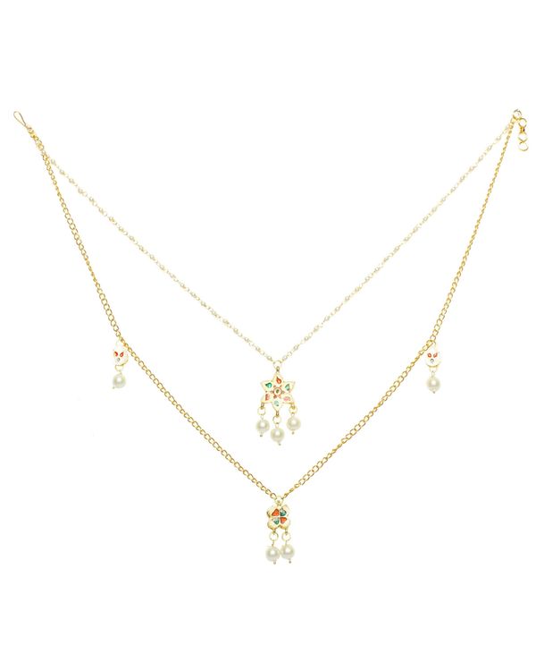 Multilayered kundan embellished pearl beaded necklace 1