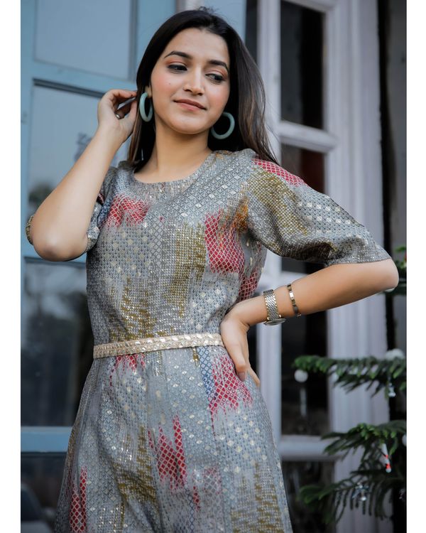 Grey and multicolor printed jumpsuit with embellished belt - set of two 3