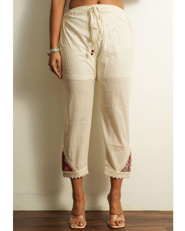 White strips and embroidered ankle length pant 1