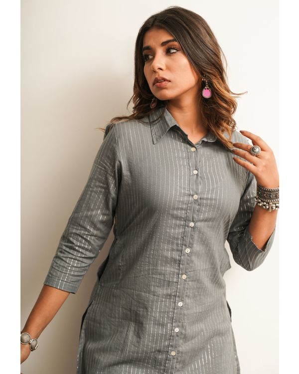 Grey strips kutch embroidered shirt kurta 3
