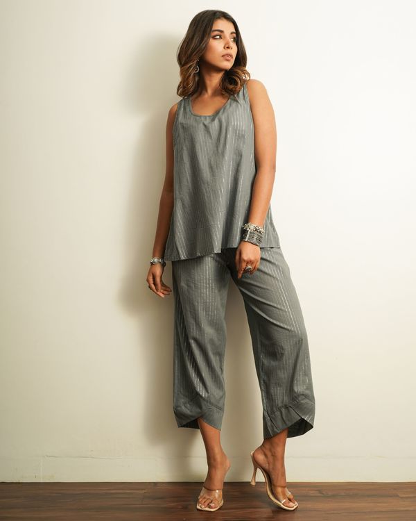 Grey strips sleeveless top with pant - set of two 2