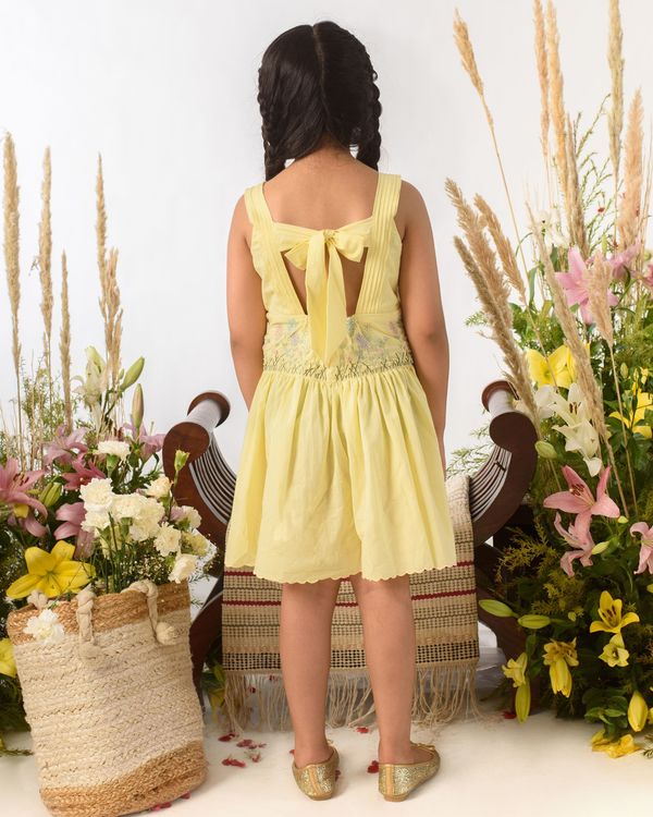 Pastel yellow embroidered gather dress 1