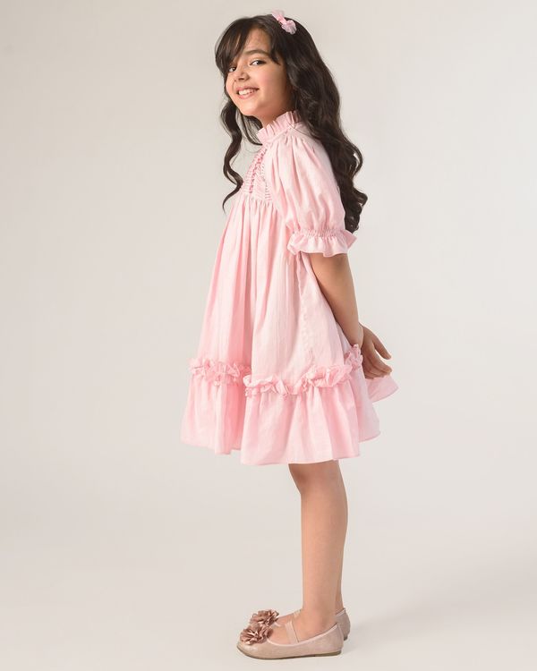 Baby pink pintuck flared dress 2