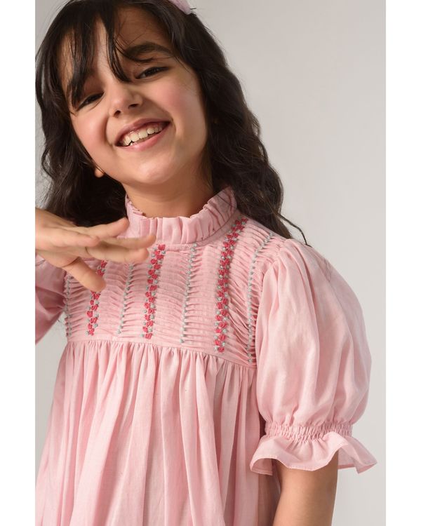 Baby pink pintuck flared dress 3