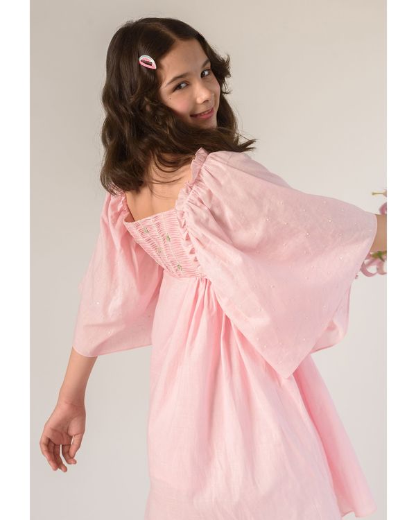 Baby pink pintuck embroidered dress 1