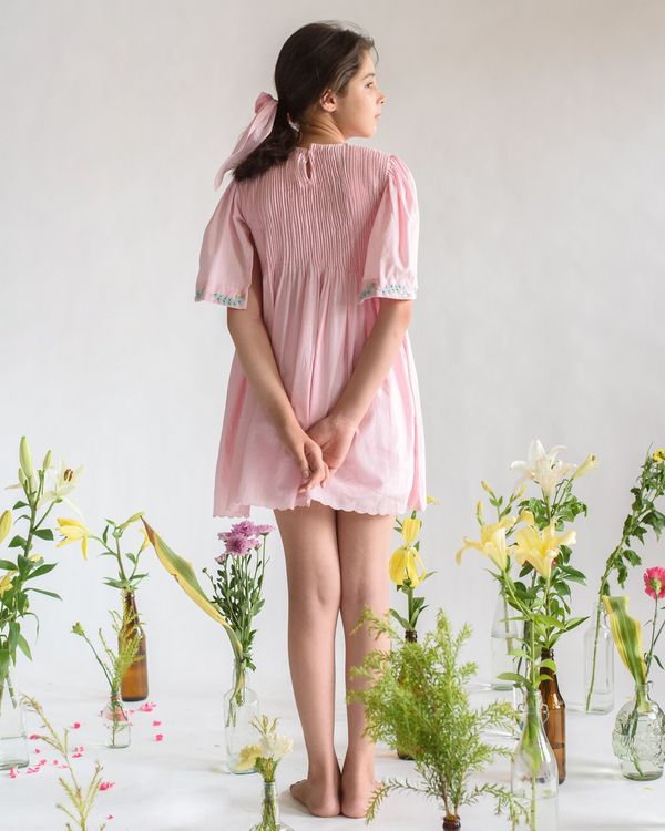Baby pink pintuck short cotton dress 1