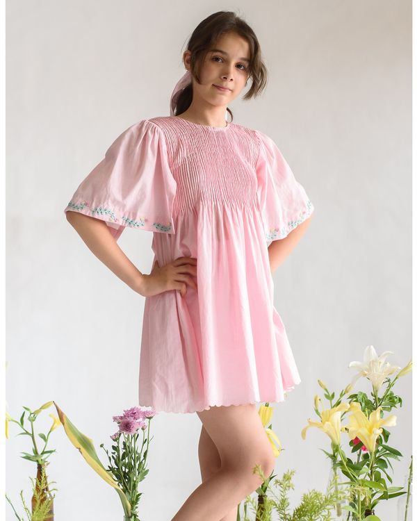 Baby pink pintuck short cotton dress 3
