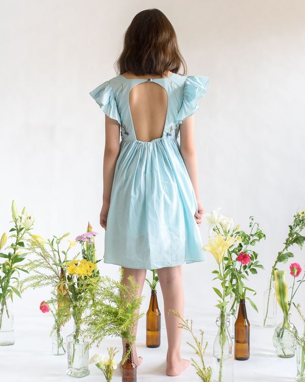 Pastel blue embroidered gather dress 1