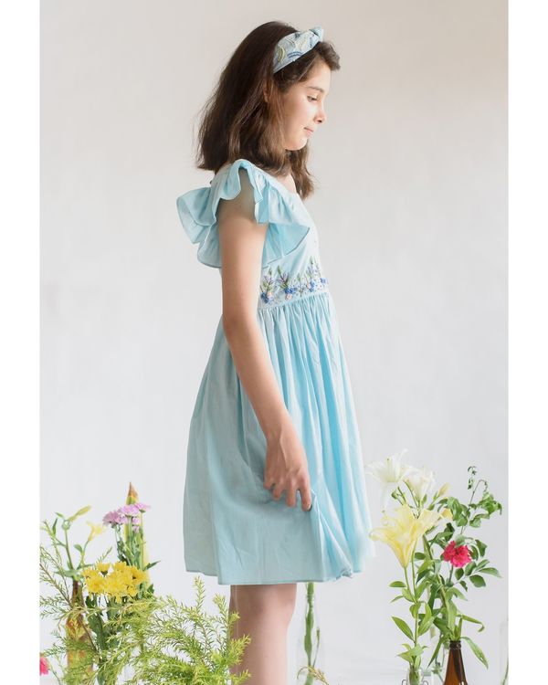 Pastel blue embroidered gather dress 2