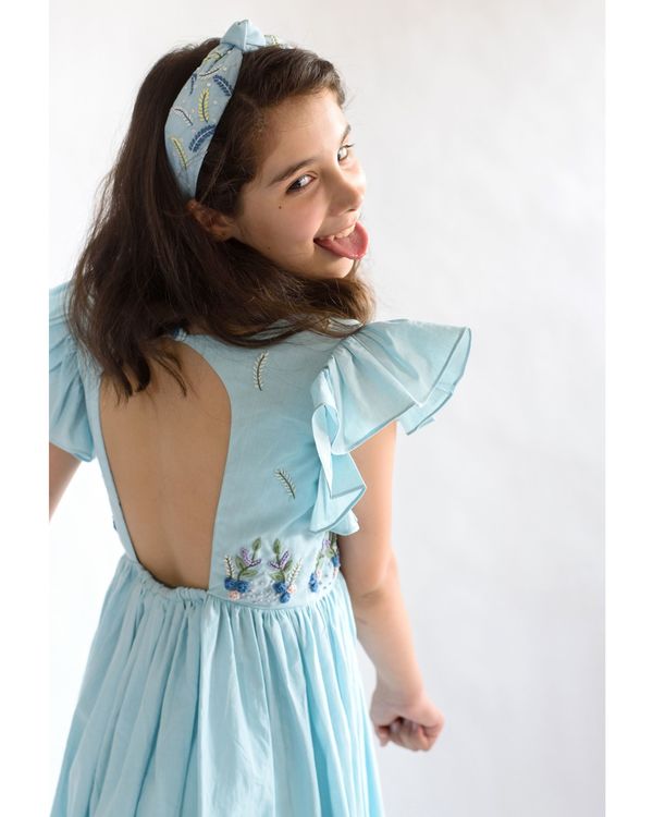 Pastel blue embroidered gather dress 3