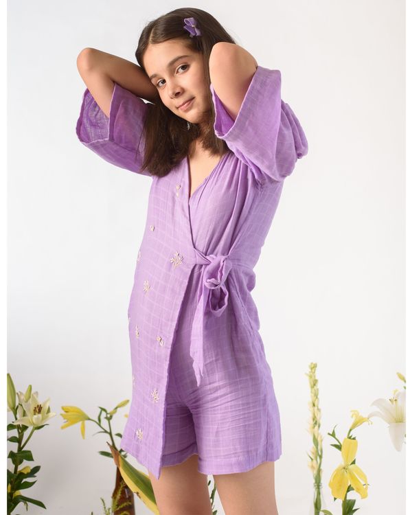 Lavender embroidered wrap jumpsuit 1