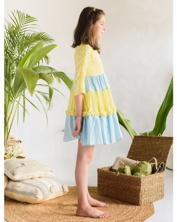 Yellow and blue gathered tier dress 2