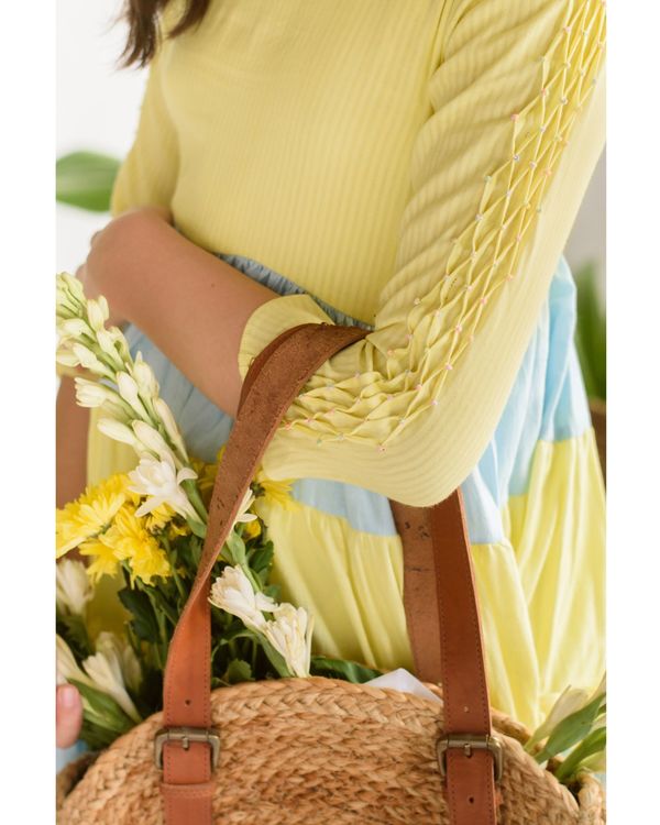 Yellow and blue gathered tier dress 3