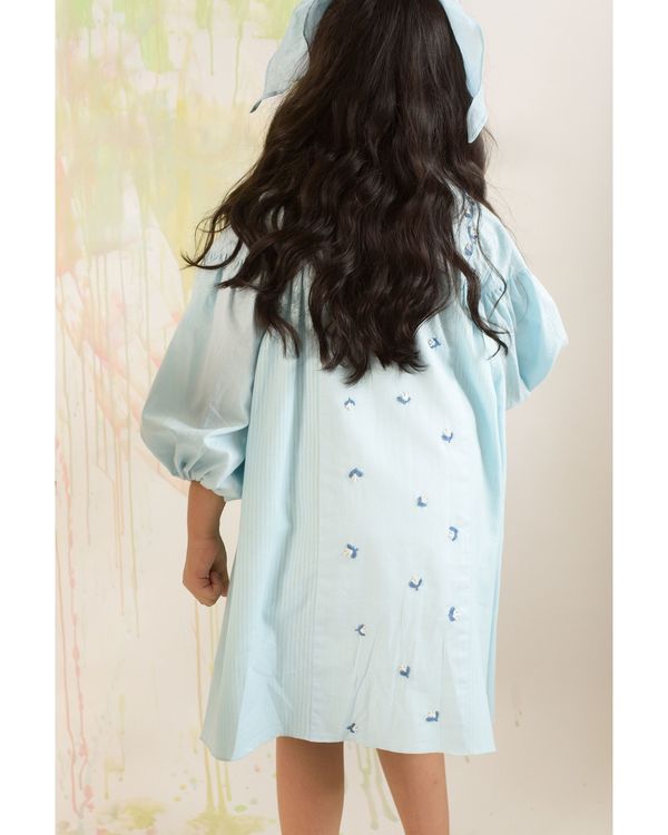 Light blue strips and embroidered gather dress 1