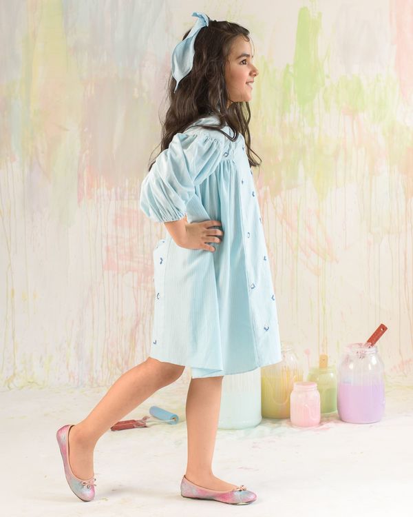 Light blue strips and embroidered gather dress 2